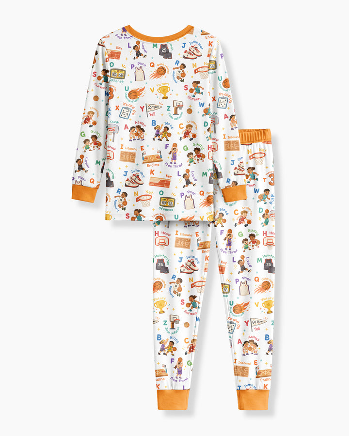 Basketball Alphabet Bamboo Two Piece Long Sleeve Pajama Set