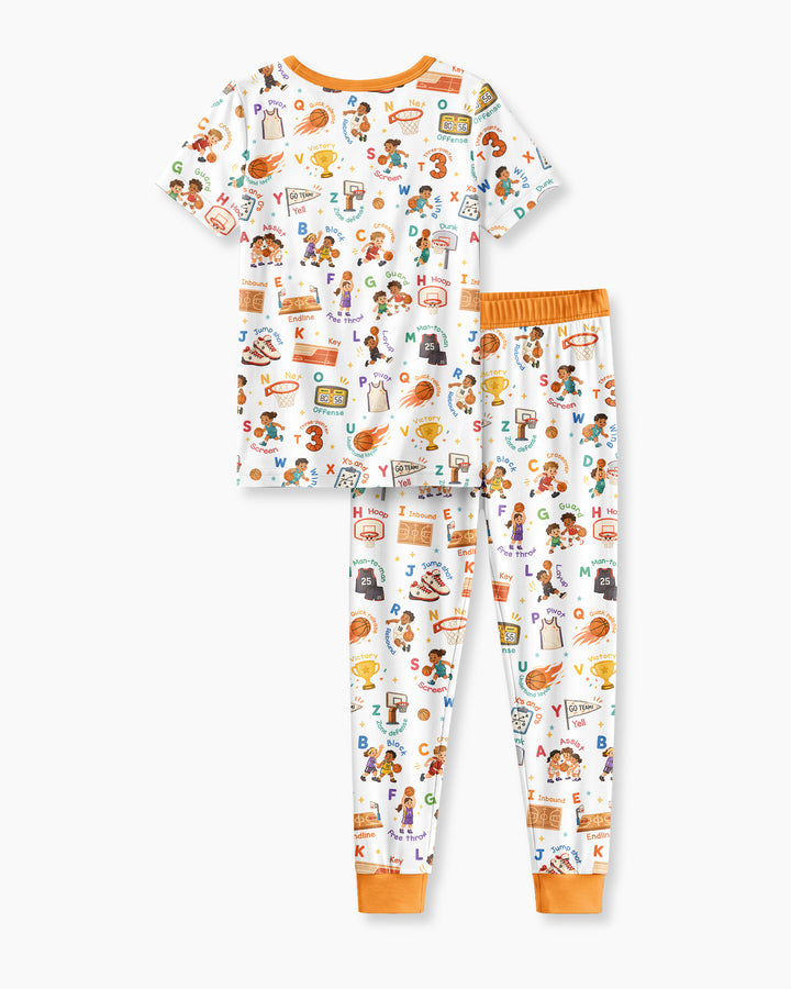 Basketball Alphabet Bamboo Two Piece Short Sleeve Pajama Set