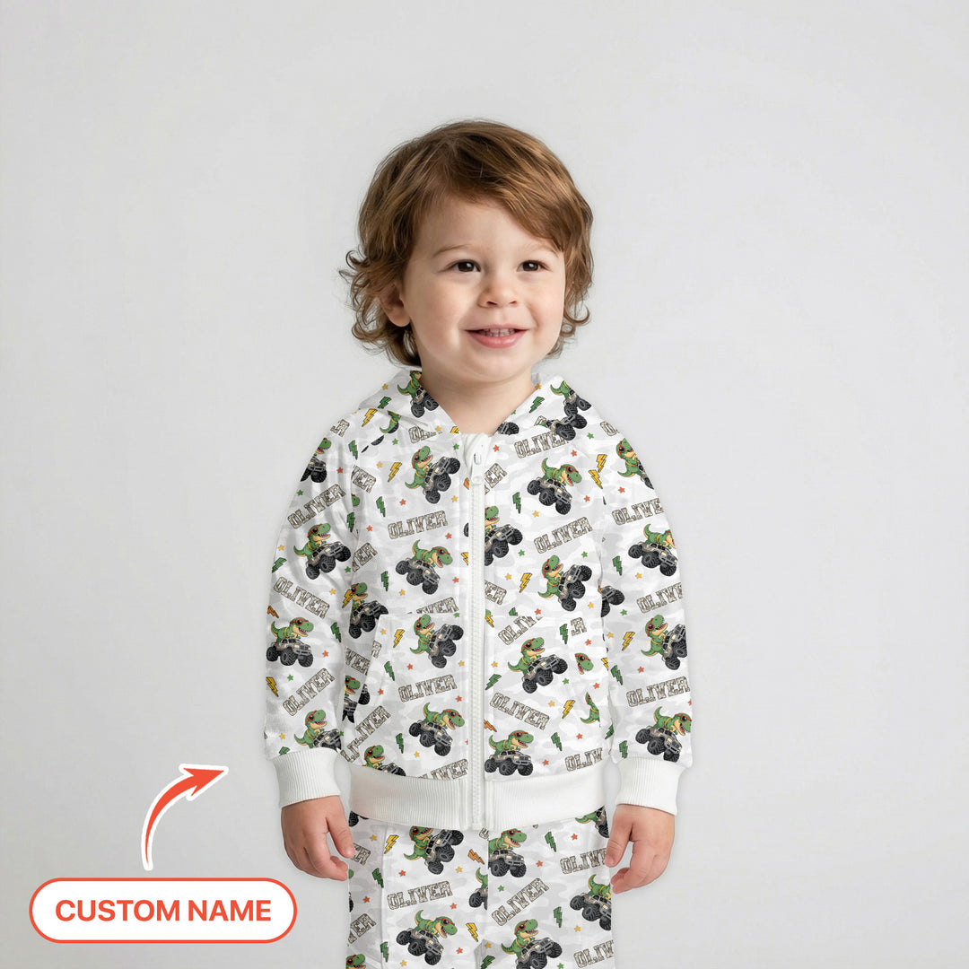 Custom Name Camo Trucker Dino Zip Hoodie