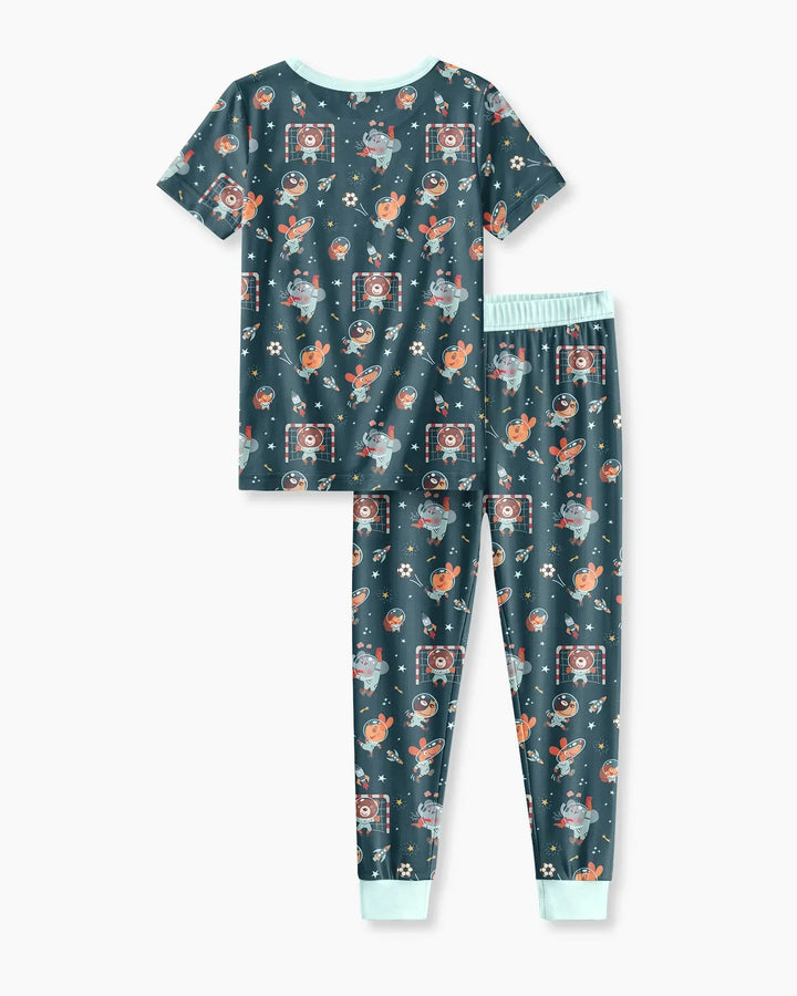 Space Soccer Bamboo Two Piece Short Sleeve Pajama Set