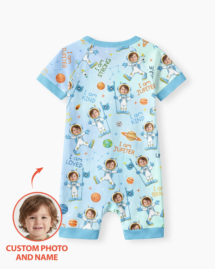 Custom Photo Kid Affirmations I Am Kind Astronaut Bamboo Shorty Zippy