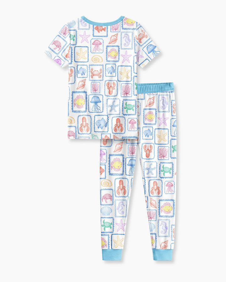 Coastal Treasures Family Matching Bamboo Two Piece Short Sleeve Pajama Set