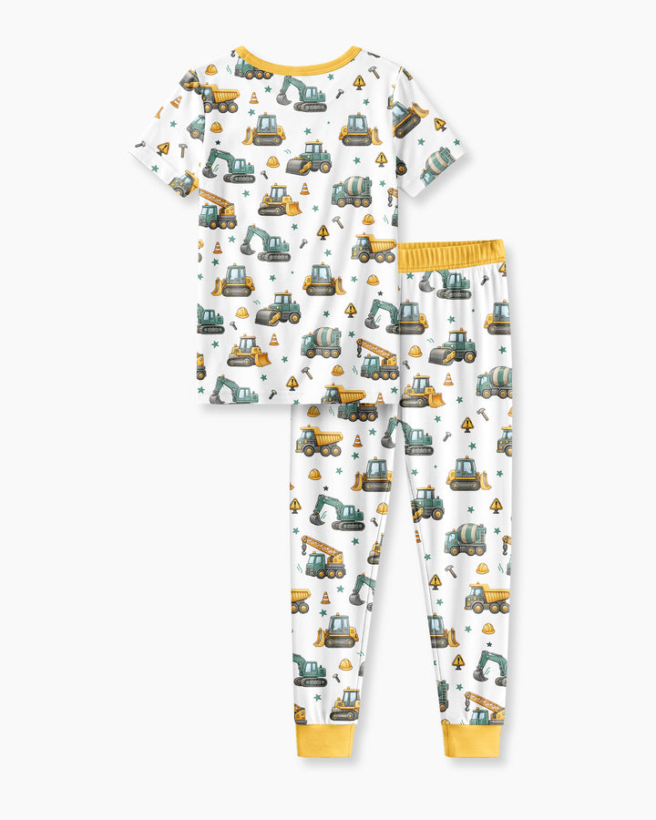 Construction Vehicles My God Is So Big Bamboo Two Piece Short Sleeve Pajama Set