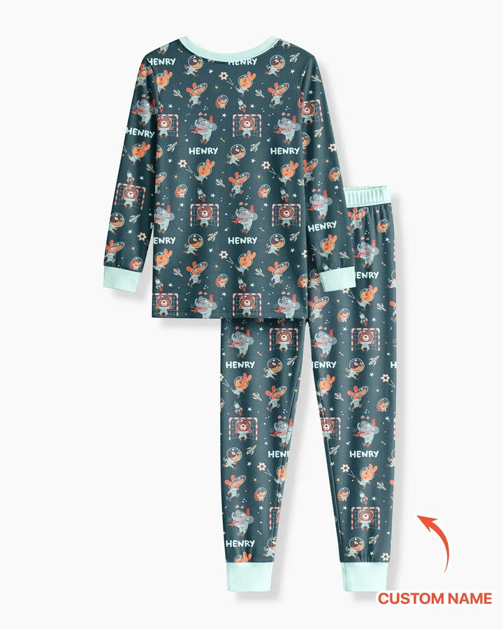 Space Soccer Bamboo Two Piece Long Sleeve Pajama Set