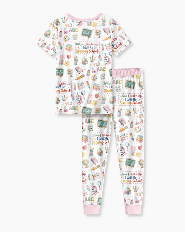 When I Wake Up I Will Be Starting School Bamboo Two Piece Short Sleeve Pajama Set