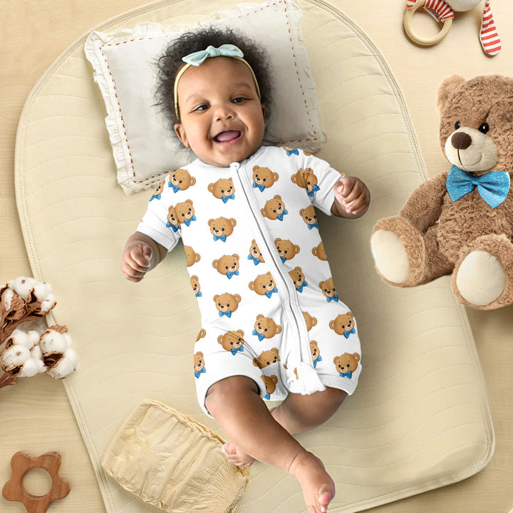 Blue Bow Teddy Bear Head Bamboo Shorty Zippy