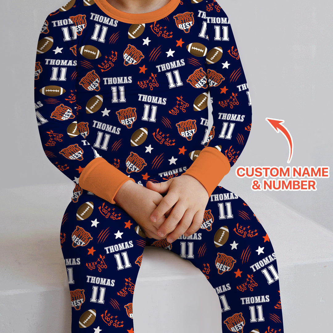 Custom Name Football Good Better Best Two Piece Long Sleeve Pajama Set