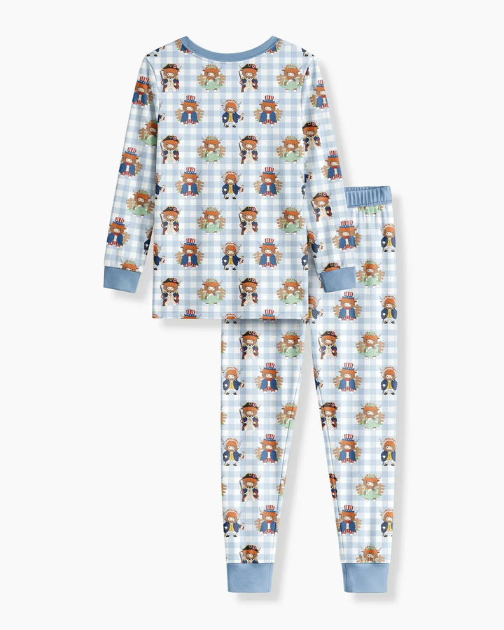 Patriotic 4th of July Highland Cow Bamboo Two Piece Long Sleeve Pajama Set