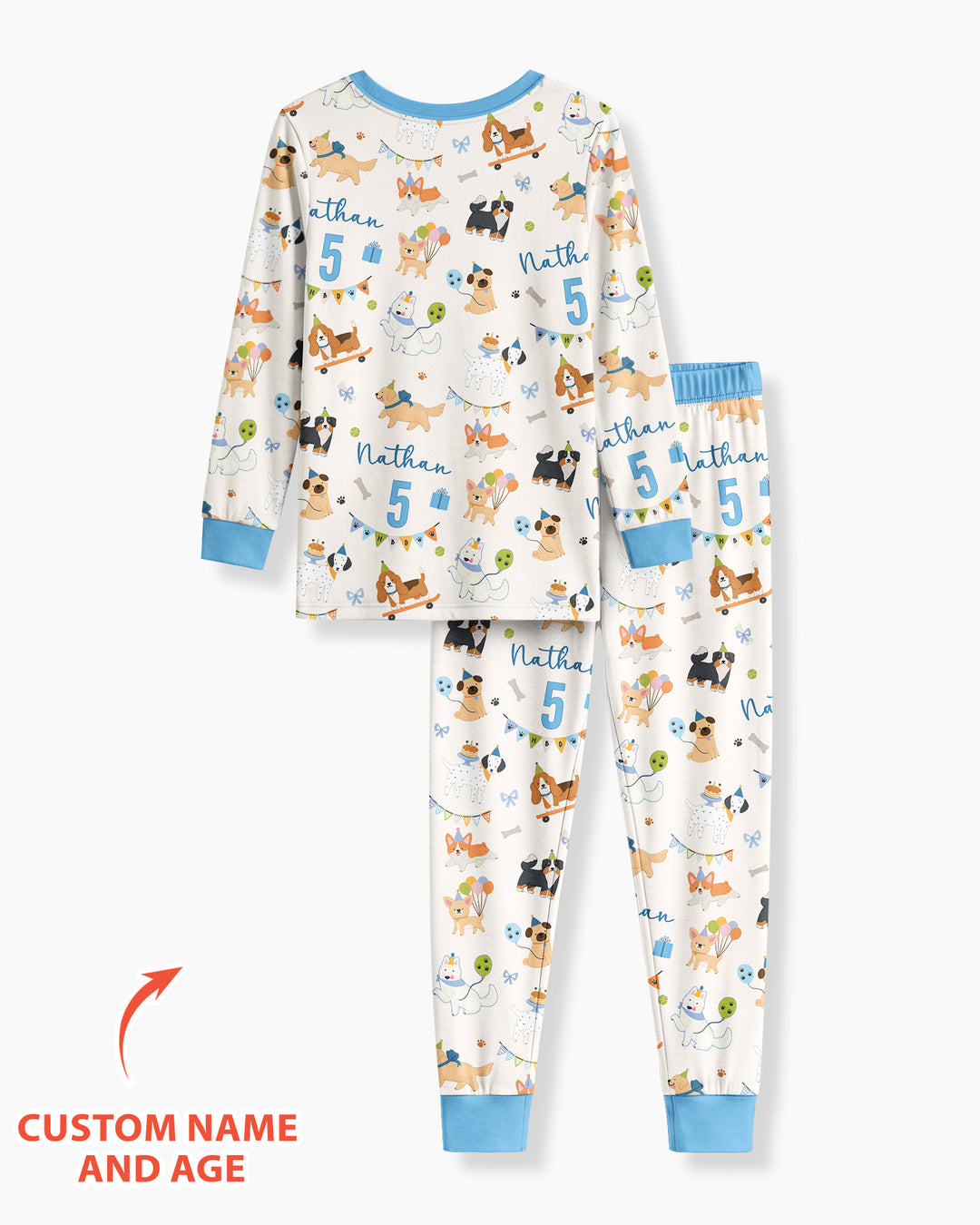 Custom Name Birthday Dogs Party Bamboo Two Piece Long Sleeve Pajama Set