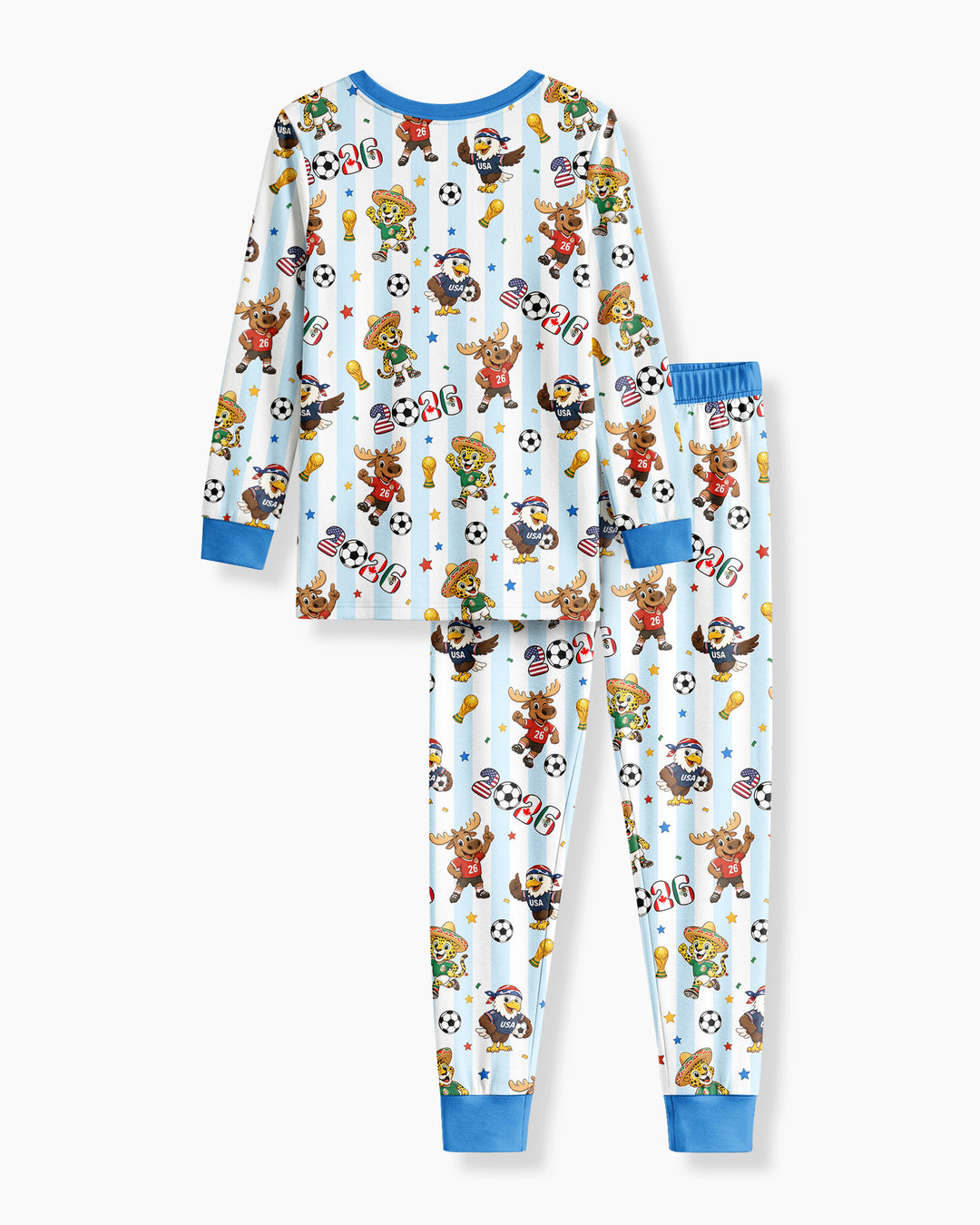 Striped Cute Mascots Soccer Cup 2026 Bamboo Two Piece Long Sleeve Pajama Set