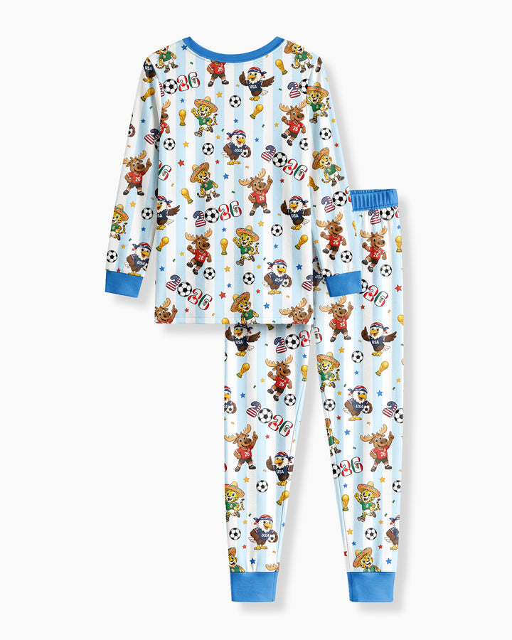 Striped Cute Mascots Soccer Cup 2026 Bamboo Two Piece Long Sleeve Pajama Set