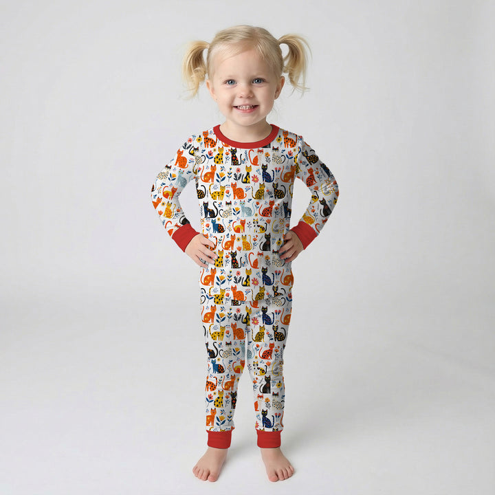 Whimsy Woodland Cats Two Piece Long Sleeve Pajama Set