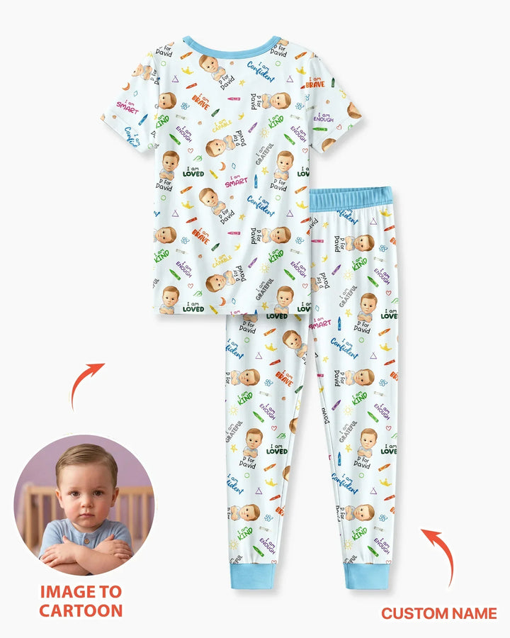 Kids Affirmations Custom  Bamboo Two Piece Short Sleeve Pajama Set