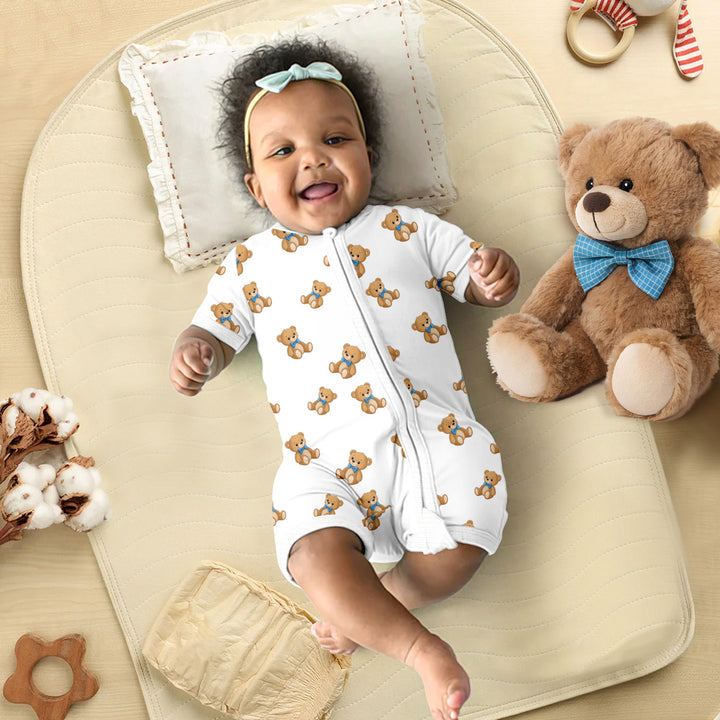 Blue Bow Teddy Bear Bamboo Shorty Zippy