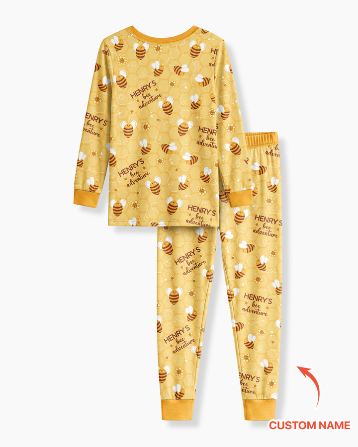 Custom Name Bee Back To School Bamboo Two Piece Long Sleeve Pajama Set