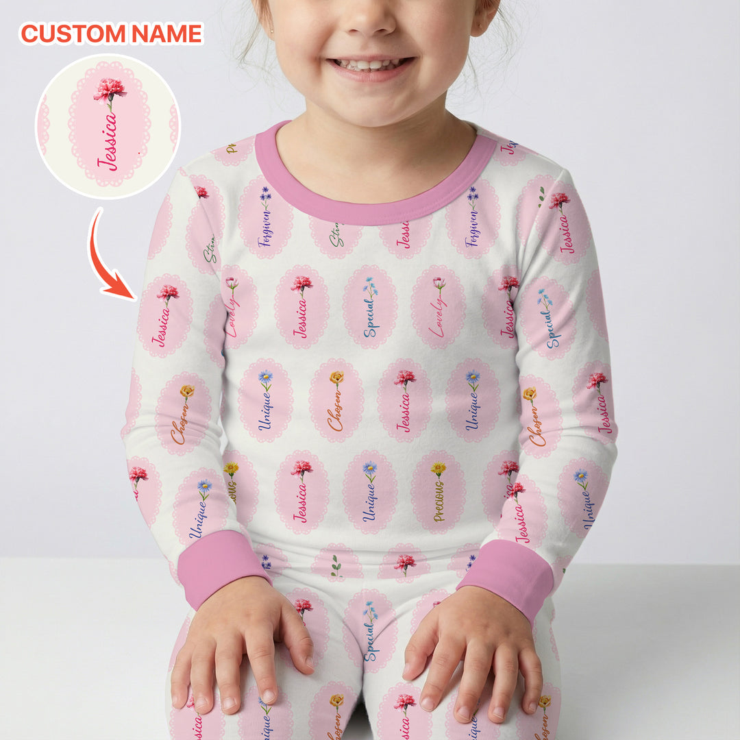 God Says I Am Birthmonth Flowers Custom Name Two Piece Long Sleeve Pajama Set