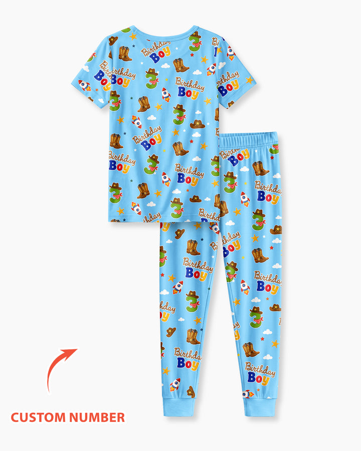 Custom Birthday Western Boy Bamboo Two Piece Short Sleeve Pajama Set