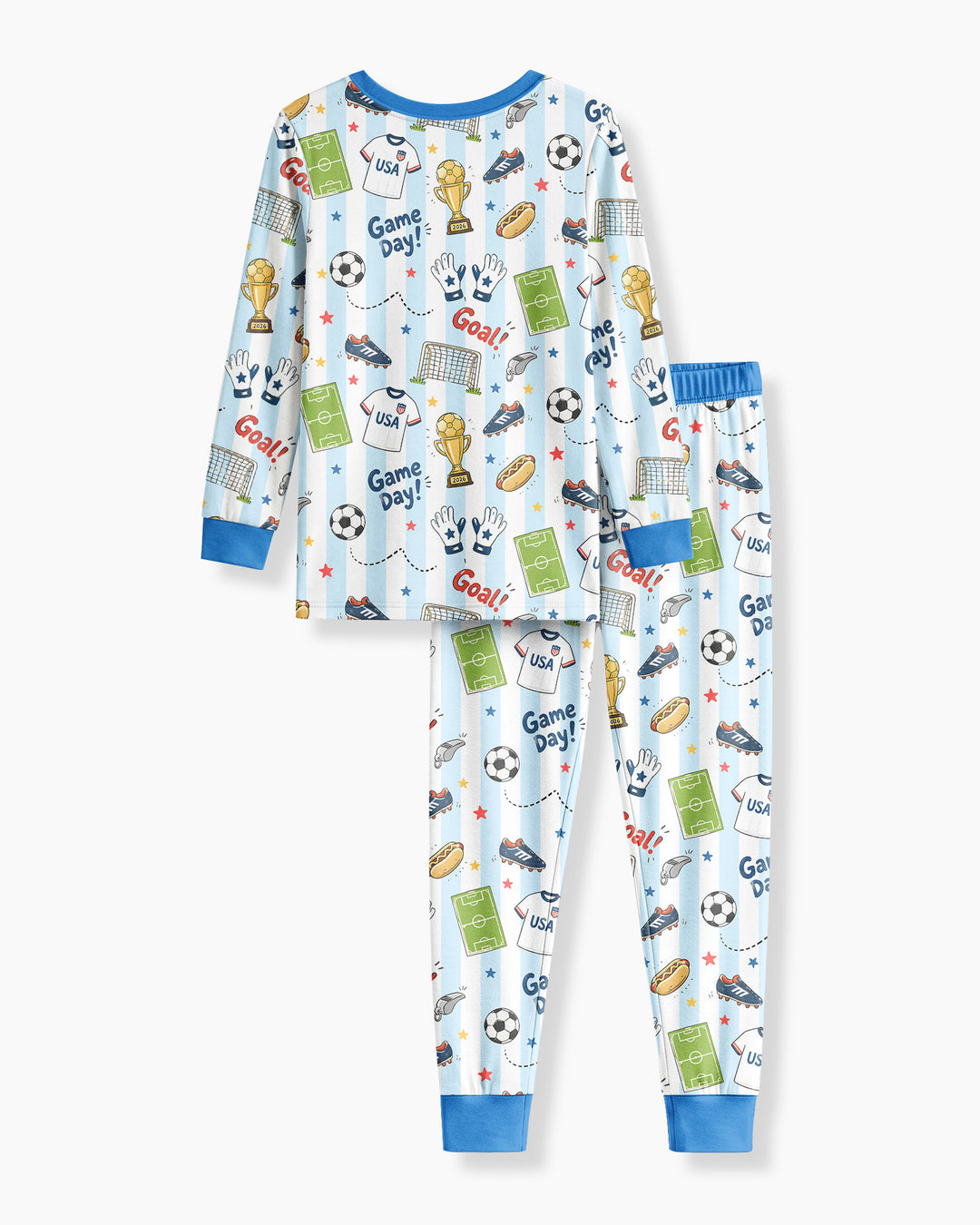 Striped Soccer Game Day Family Matching Bamboo Two Piece Long Sleeve Pajama Set