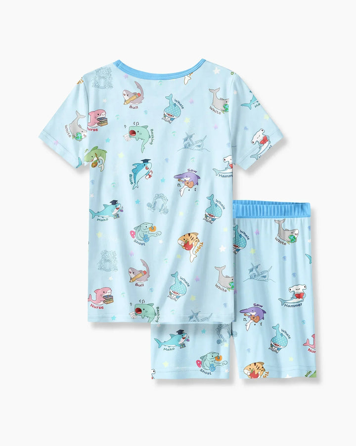 Shark School Bamboo Two Piece Short Sleeve Shorts Pajama Set