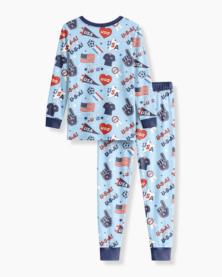 Soccer Party Team USA Bamboo Two Piece Long Sleeve Pajama Set