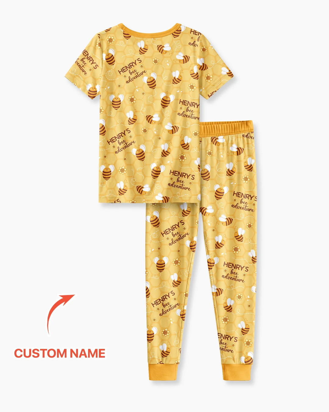 Custom Name Bee Back To School Bamboo Two Piece Short Sleeve Pajama Set