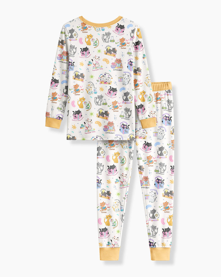 Funny Cat Love Scientist Bamboo Two Piece Long Sleeve Pajama Set