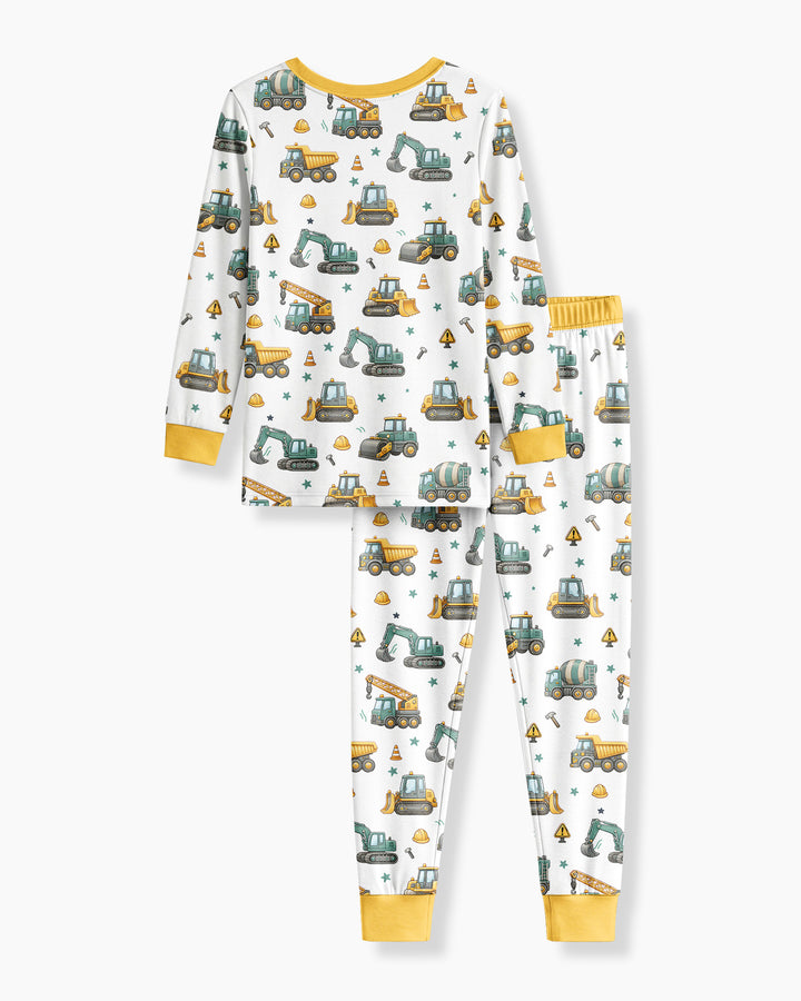 Construction Vehicles My God Is So Big Bamboo Two Piece Long Sleeve Pajama Set