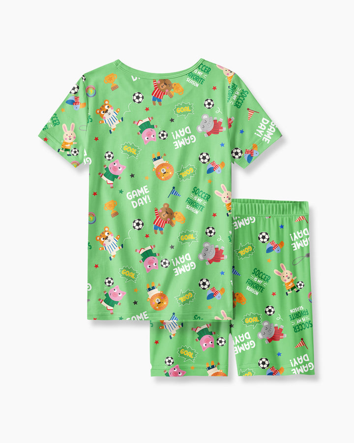 The World Cup Soccer Animals Bamboo Two Piece Short Sleeve Shorts Pajama Set