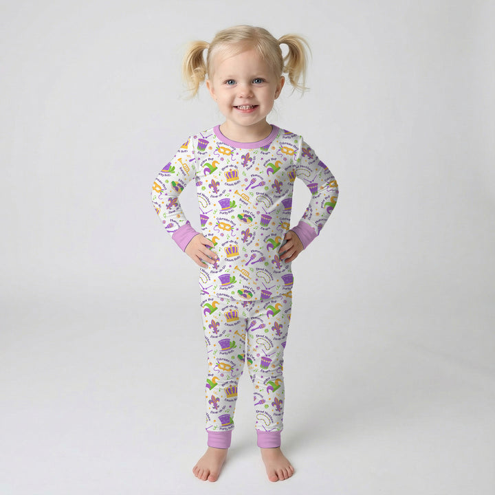 Mardi Gras Family Matching Two Piece Long Sleeve Pajama Set