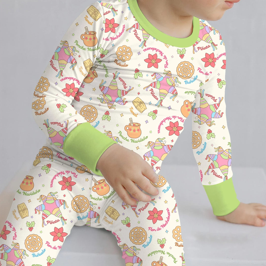 Las Posadas Dream Two Piece Long Sleeve Pajama Set , Las Posadas Dream Two Piece Long Sleeve Pajama Set - 12-18M / Red
