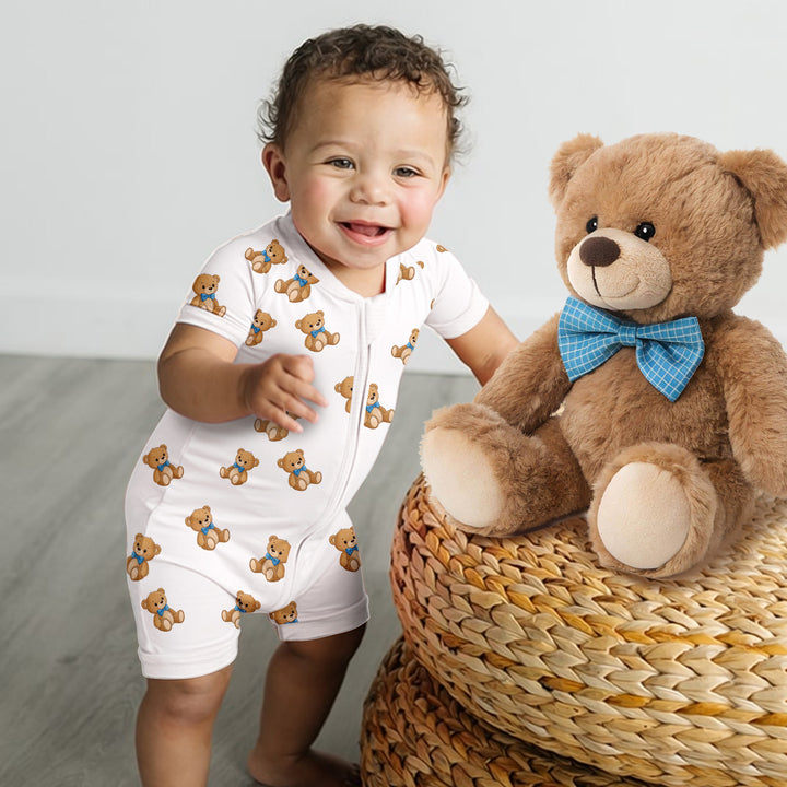 Blue Bow Teddy Bear Bamboo Shorty Zippy