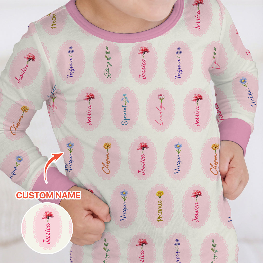 God Says I Am Birthmonth Flowers Custom Name Two Piece Long Sleeve Pajama Set