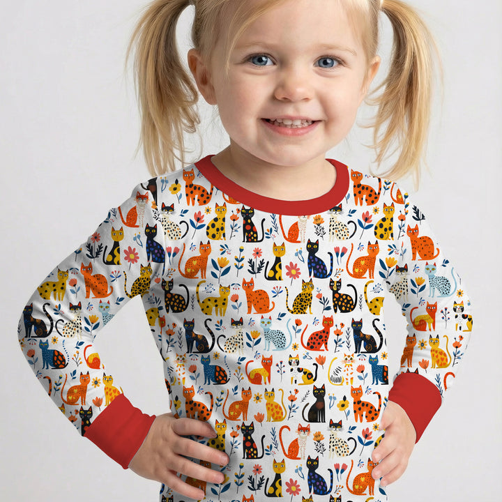 Whimsy Woodland Cats Two Piece Long Sleeve Pajama Set