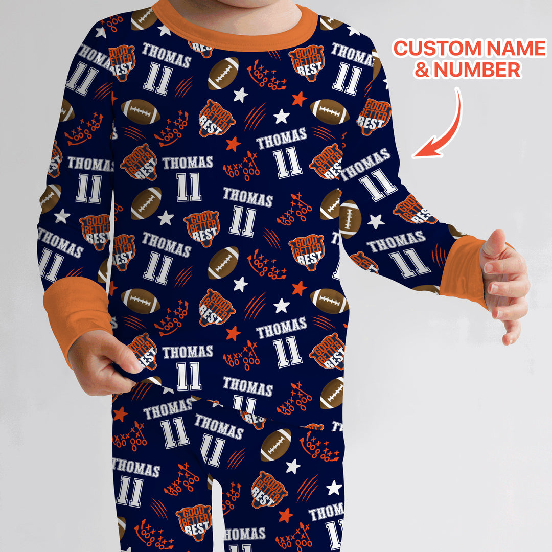 Custom Name Football Good Better Best Two Piece Long Sleeve Pajama Set