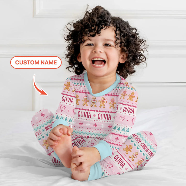 Gingerbread the Pink Custom Name Two Piece Long Sleeve Pajama Set