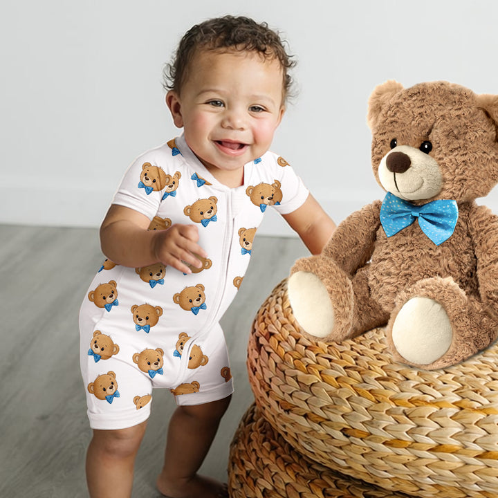 Blue Bow Teddy Bear Head Bamboo Shorty Zippy