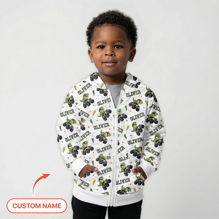Custom Name Camo Trucker Dino Zip Hoodie