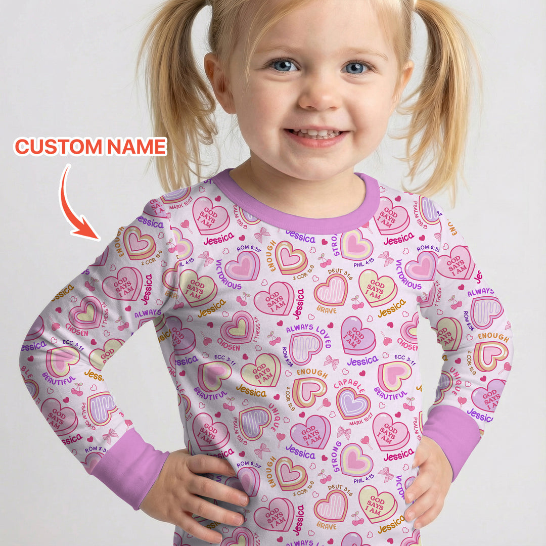 God Says I Am Sweet Heart Matching Mommy & Baby Two Piece Long Sleeve Pajama Set