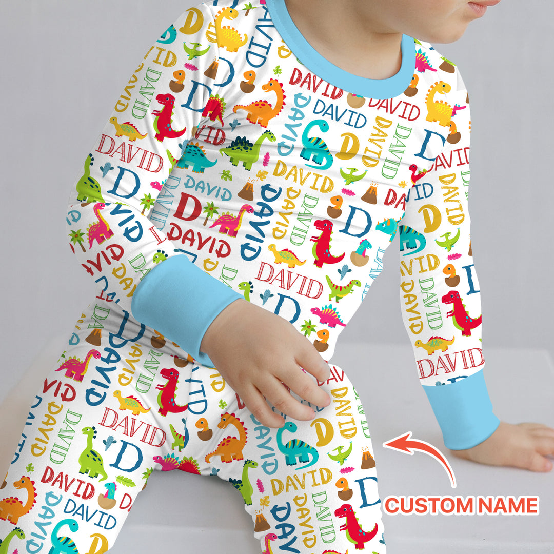 Personalized Fantasy Dinosaur Word Two Piece Long Sleeve Pajama Set