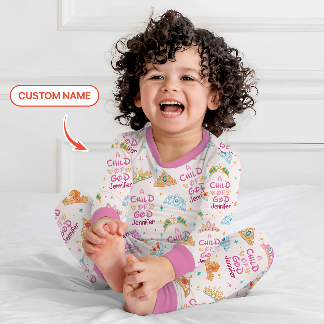 Princess A Child Of God Custom Name Two Piece Long Sleeve Pajama Set