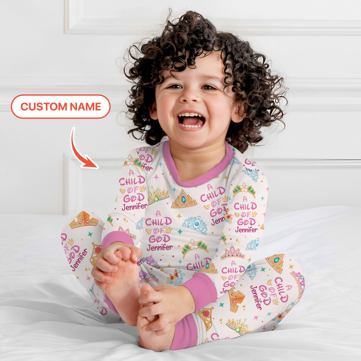 Princess A Child Of God Custom Name Two Piece Long Sleeve Pajama Set