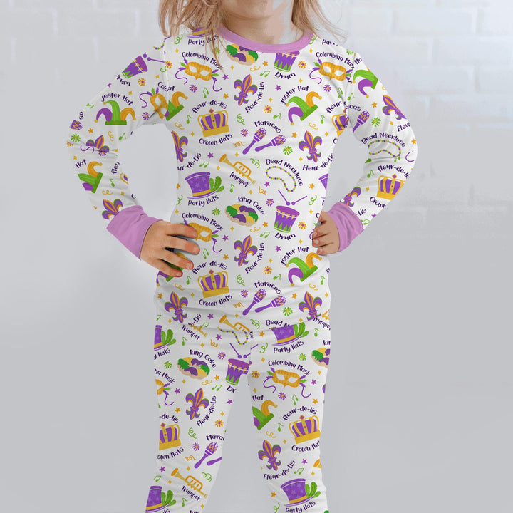 Mardi Gras Family Matching Two Piece Long Sleeve Pajama Set
