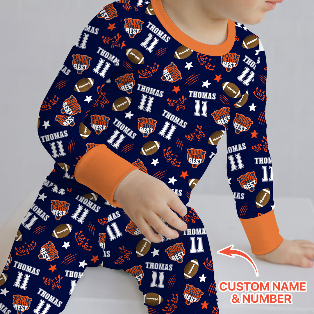 Custom Name Football Good Better Best Two Piece Long Sleeve Pajama Set