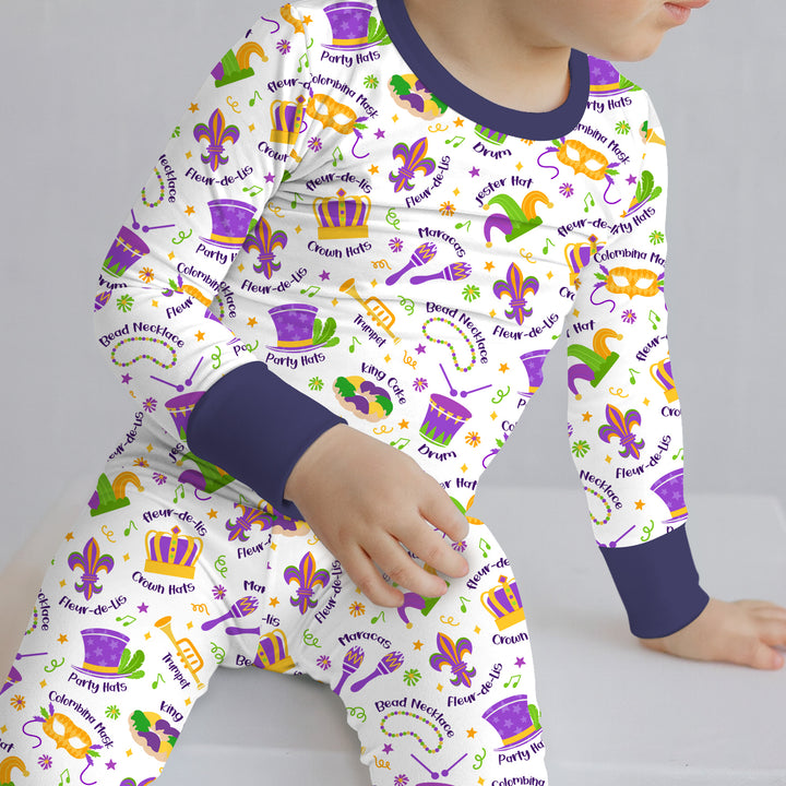 Mardi Gras Family Matching Two Piece Long Sleeve Pajama Set