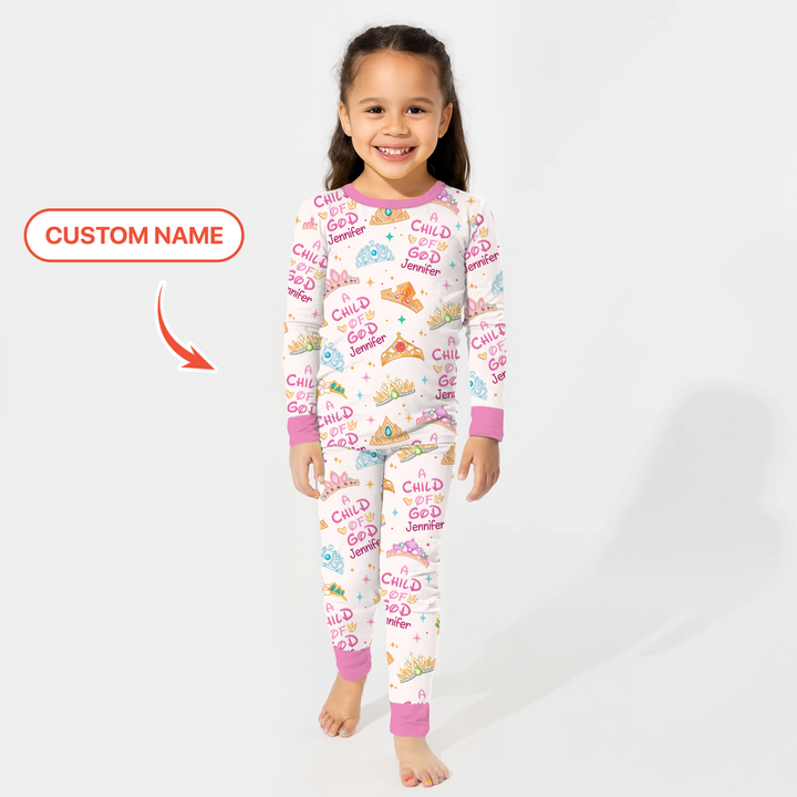 Princess A Child Of God Custom Name Two Piece Long Sleeve Pajama Set
