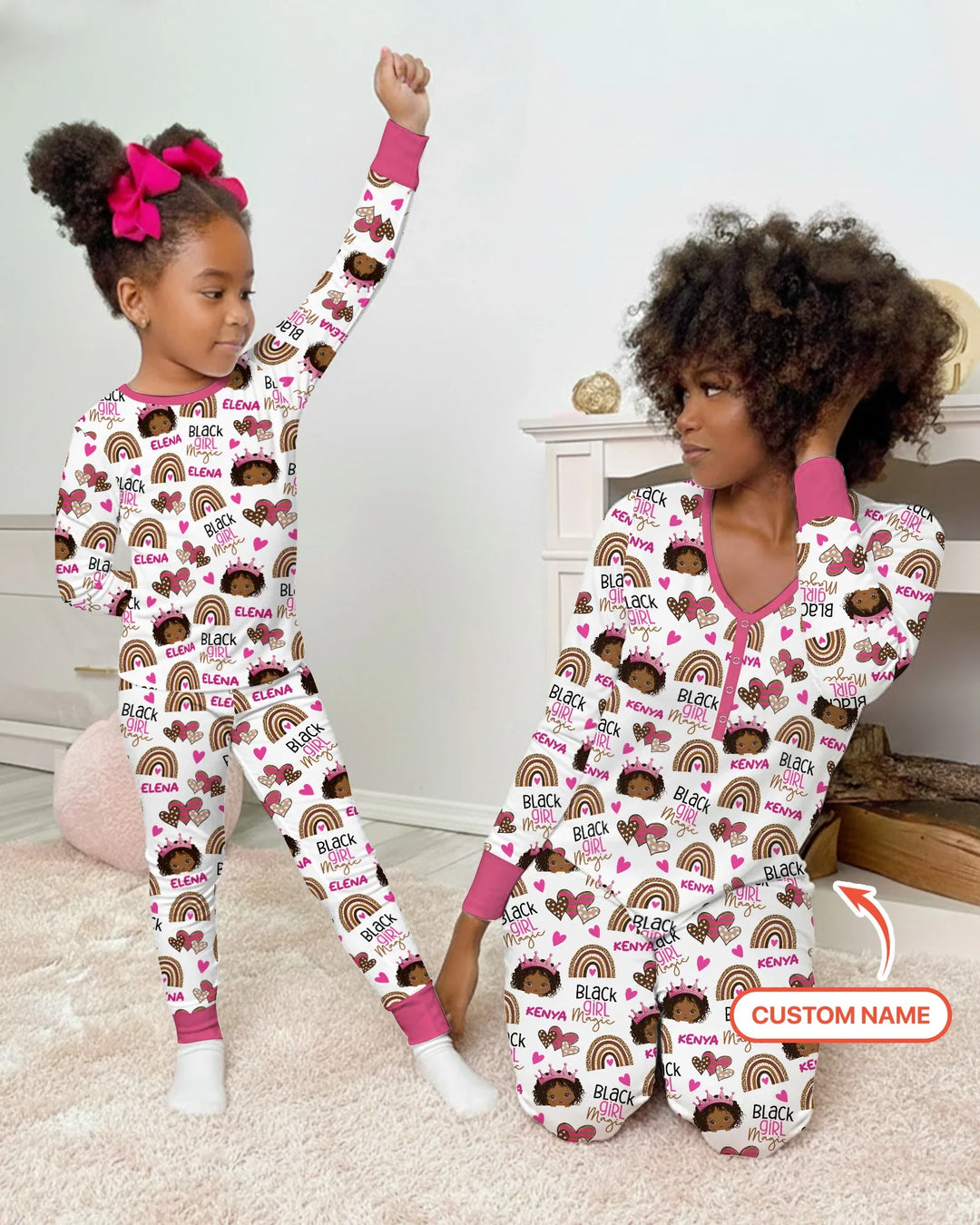 Custom Name Black Girl Magic Bamboo Two Piece Long Sleeve Pajama Set