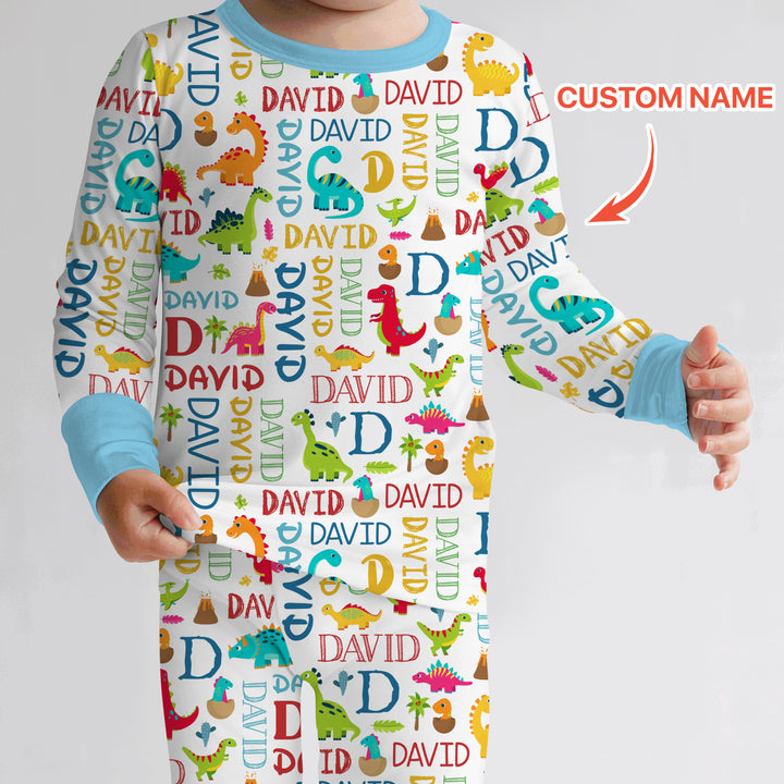 Personalized Fantasy Dinosaur Word Two Piece Long Sleeve Pajama Set