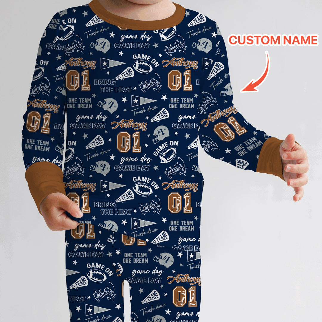 Custom Name Football Game Day Two Piece Long Sleeve Pajama Set