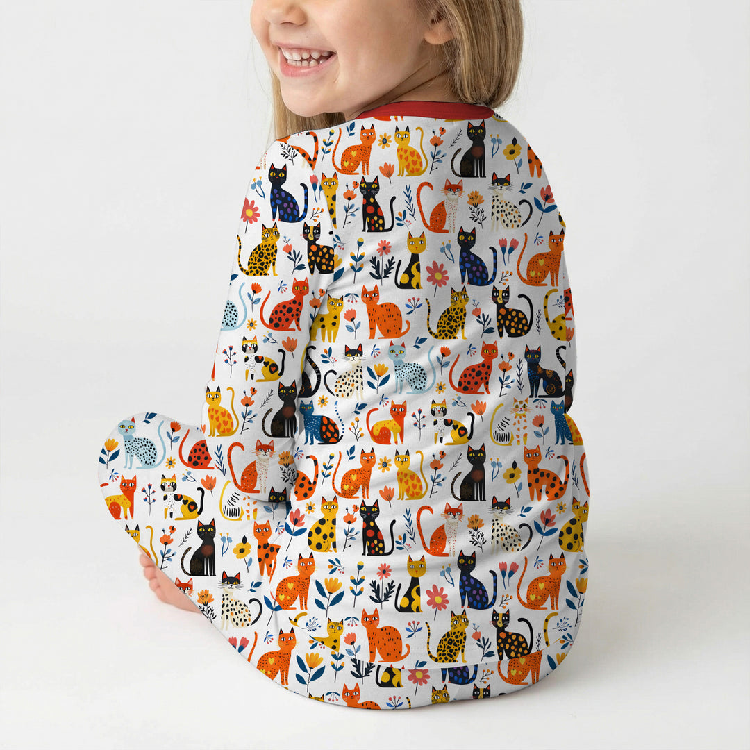 Whimsy Woodland Cats Two Piece Long Sleeve Pajama Set