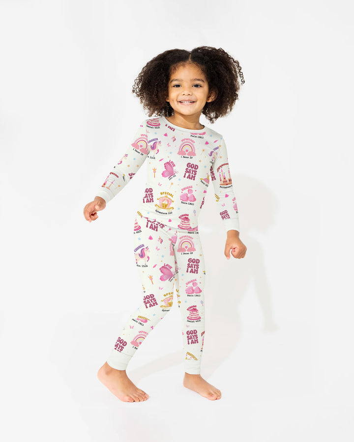 God Says I Am Girl Two Piece Long Sleeve Pajama Set